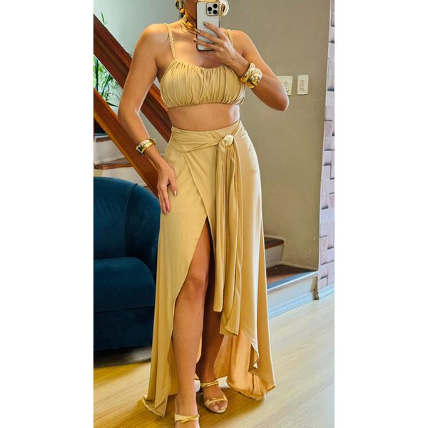 CONJUNTO SAIA LONGA CONCHA- BEGE