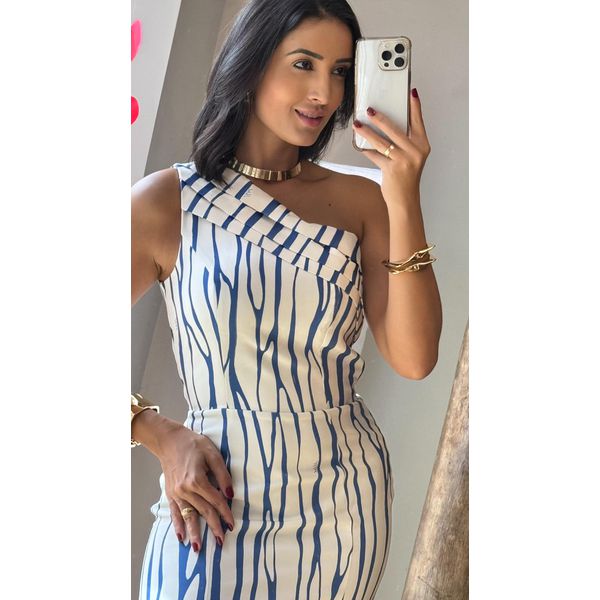 VESTIDO MIDI COM MANGA ÚNICA