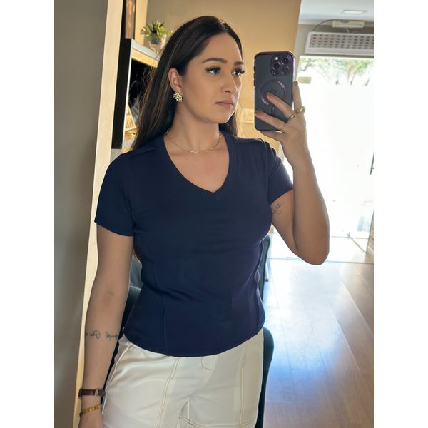 BLUSA GOLA V BETINA- AZUL MARINHO