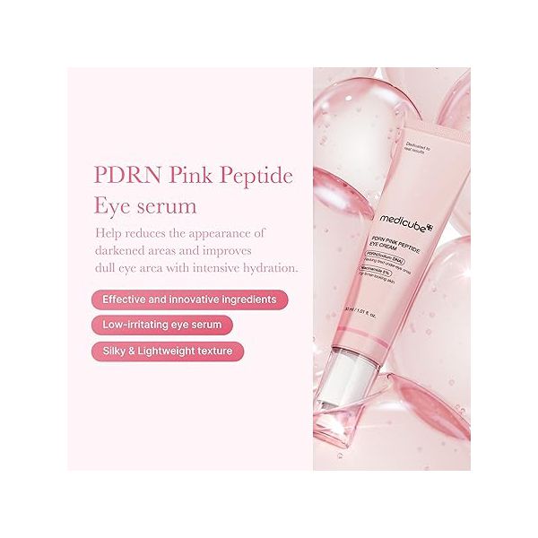 Medicube Salmon DNA PDRN Pink Peptide Eye Serum with Niacinamide and 99% Purity Retinol for Fine Lines