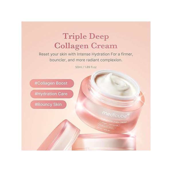 Medicube Triple Collagen Cream - Hydrating & Firming Moisturizer with Hyaluronic Acid, Premium Elastin, Shea Butter