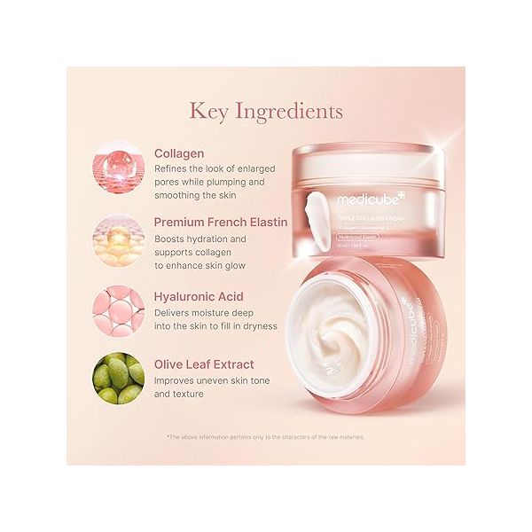 Medicube Triple Collagen Cream - Hydrating & Firming Moisturizer with Hyaluronic Acid, Premium Elastin, Shea Butter