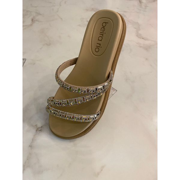 Papete Beira Rio Dourado Strass 3 tiras 