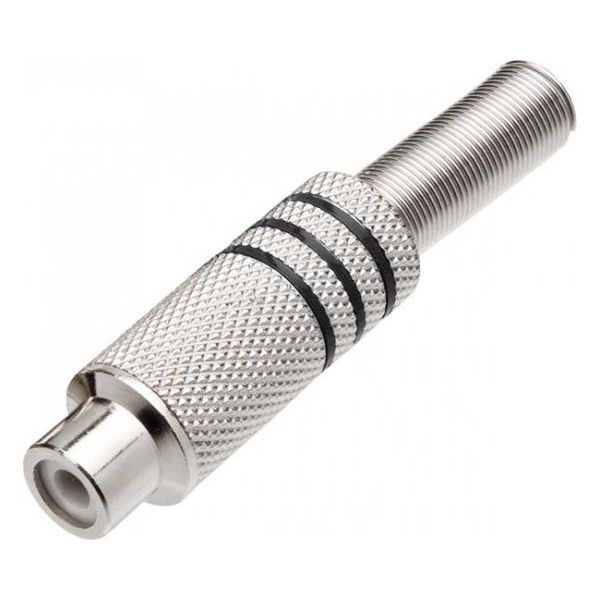 PLUG RCA FEMEA METAL COM MOLA(PRATA)