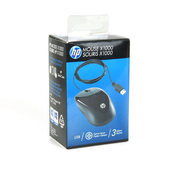 Mouse Optico USB com Fio HP X1000- 1600dpi