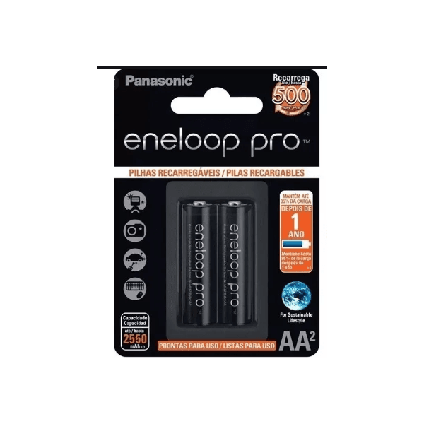 Pilha AA Recarregável Panasonic Eneloop Pro - 2.550Mah (c/2un.)