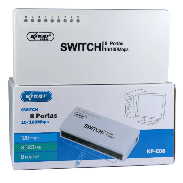 Switch 8 portas 10/100mbps KNUP KPE-08