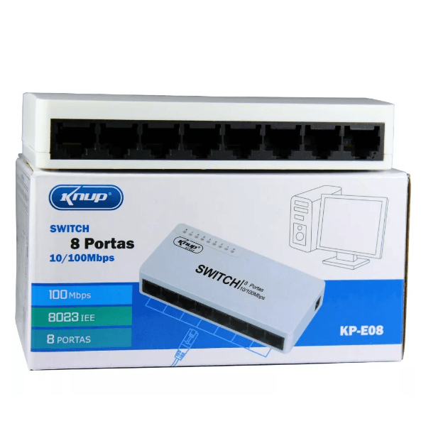 Switch 8 portas 10/100mbps KNUP KPE-08