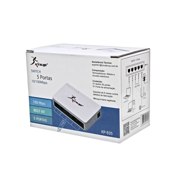 Switch 5 portas 10/100mbps KNUP KPE05