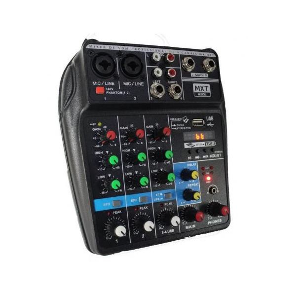 Mesa de Som 4 canais MX-A4BT - Bluetooth - Phantom Power - 5 Volts