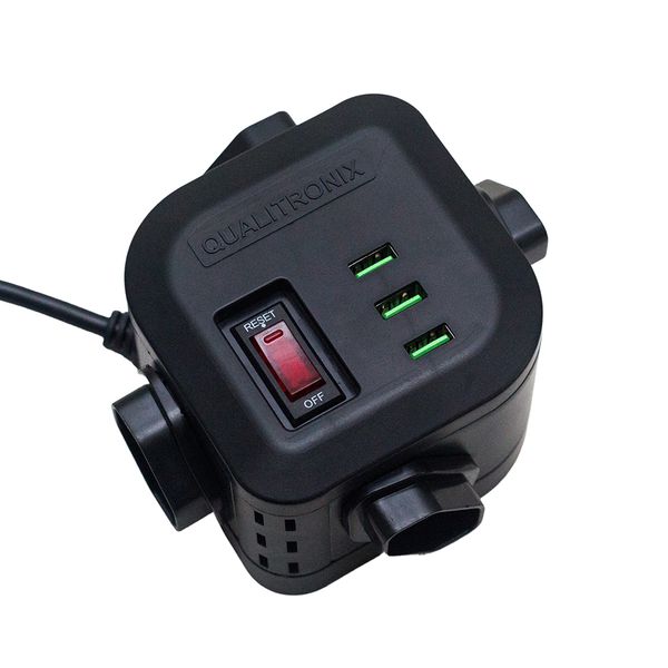 FILTRO TORRE 4 TOMADAS CABO ELETRICO COM USB PRETO Qualitronix