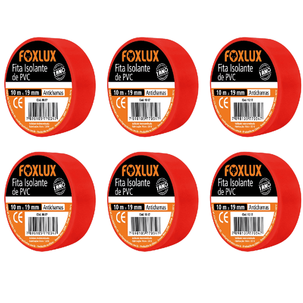 Kit 6 Fitas Isolante Vermelha Fox Lux - 10M