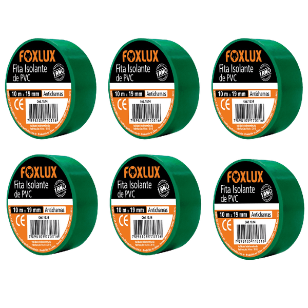 Kit 6 Fitas Isolante Verde Fox Lux - 10M