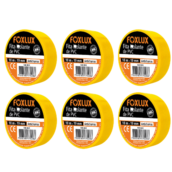 Kit 6 Fitas Isolantes Amarelo Fox Lux 10M