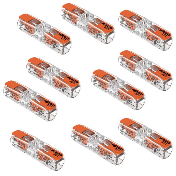 KIT C/ 10 CONECTORES DE EMENDA WAGO TRANSPARENTE RETO 0,14 A 4MM