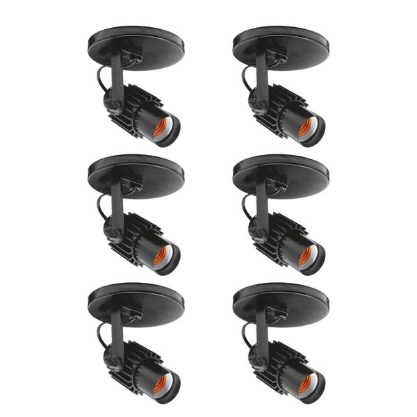 KIT 6 SPOTS PLASTICO PRETO 1 X E-27