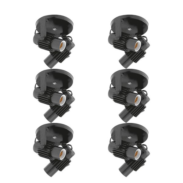 KIT 6 SPOTS PLASTICO PRETO 2 X E-27