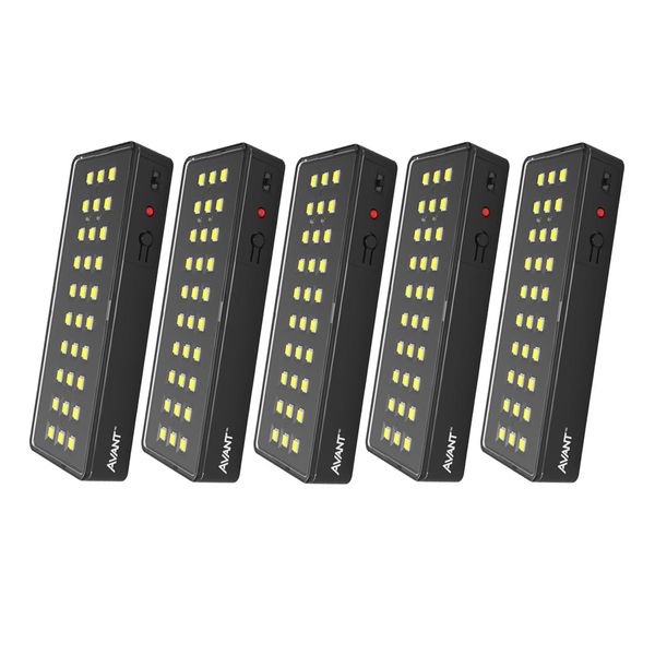KIT C/ 5 LUMINARIAS DE EMERGENCIA 30 LEDS PRETA