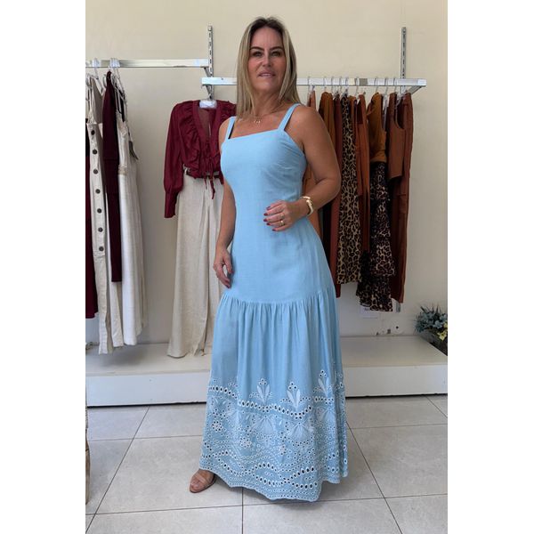 Vestido Bordado - Azul