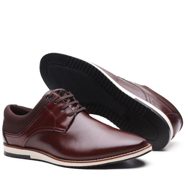 Sapatênis Gofer em Couro Comfort Pinhão e Neoprene Café 21075PU