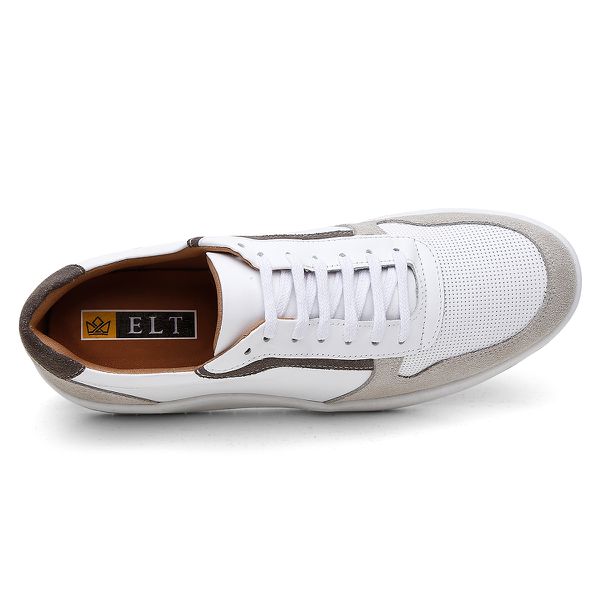 Tênis masculino em couro legítimo branco com detalhes em camurça