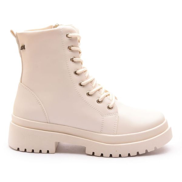 Bota Coturno Feminino Com Cadarço e Zíper Lateral ELT 7200H - Off White