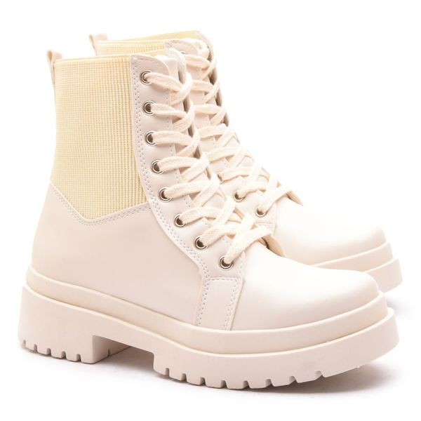 Bota Coturno Feminino Com Cadarço e Zíper Lateral ELT 7201H - Off White