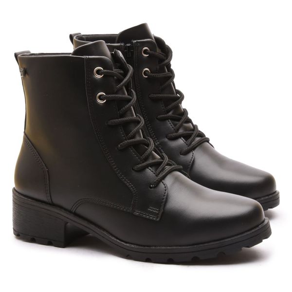 Bota Coturno Feminino Com Cadarço e Zíper Lateral ELT 7910A - Preto