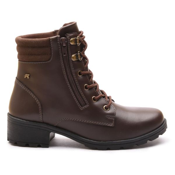 Bota Coturno Feminino Camurça Com Atacador e Zíper Lateral ELT 7911C - Café