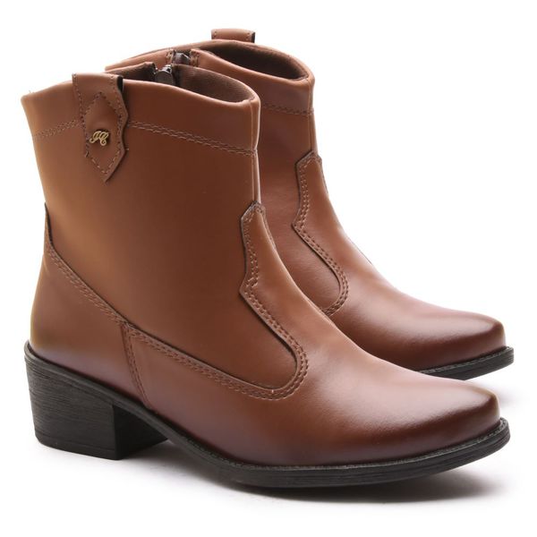 Bota Coturno Feminino Western Com Zíper Lateral ELT 9600B - Castanho