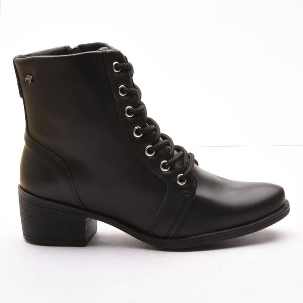 Bota Coturno Feminino Cano Médio Com Atacador e Zíper Lateral ELT 9603A - Preto