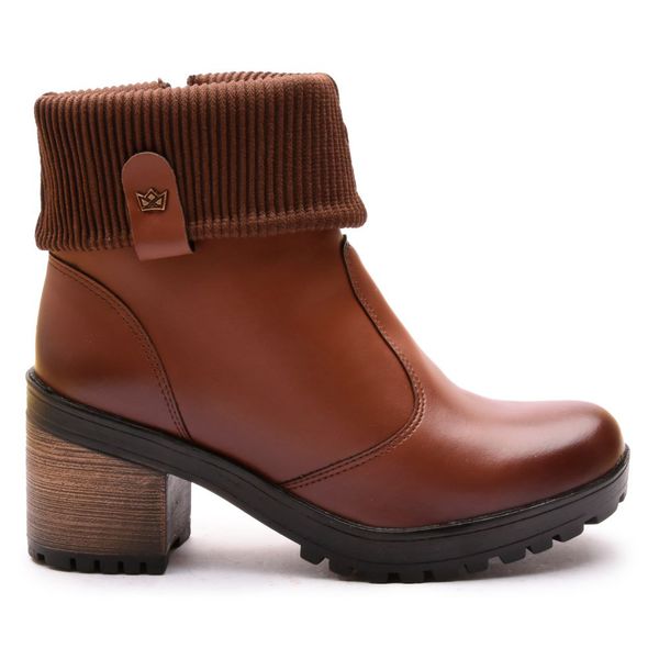 Bota Coturno Feminino Com Cano De Meia Canelada E Salto Médio ELT 9731B- Castanho