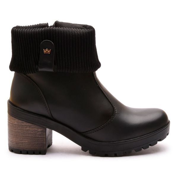 Bota Coturno Feminino Com Cano De Meia Canelada E Salto Médio ELT 9731A- Preto