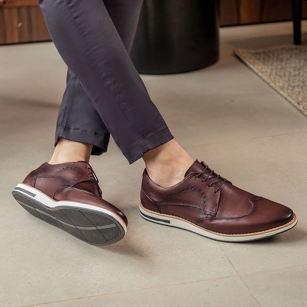 Kit pares Sapatênis em Couro Legítimo ELT Mogno e Preto