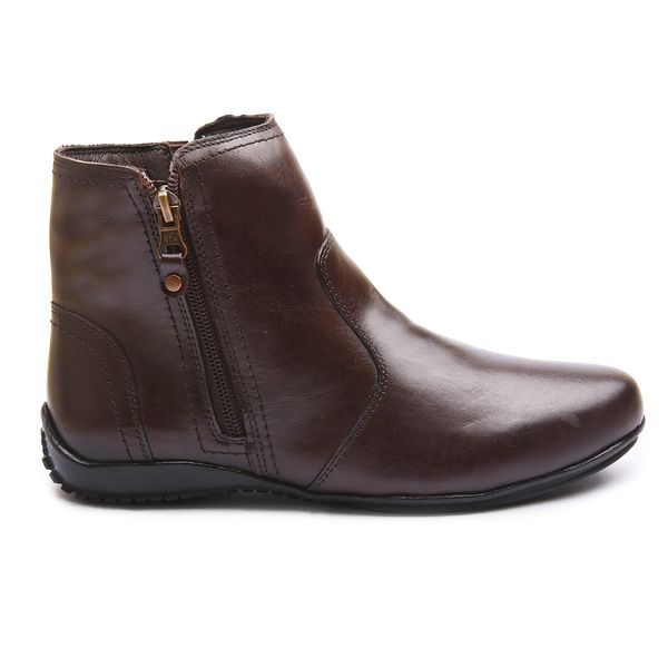 Bota Coturno Feminino Cano Curto Com Zíper Lateral Elt - 44023 Café