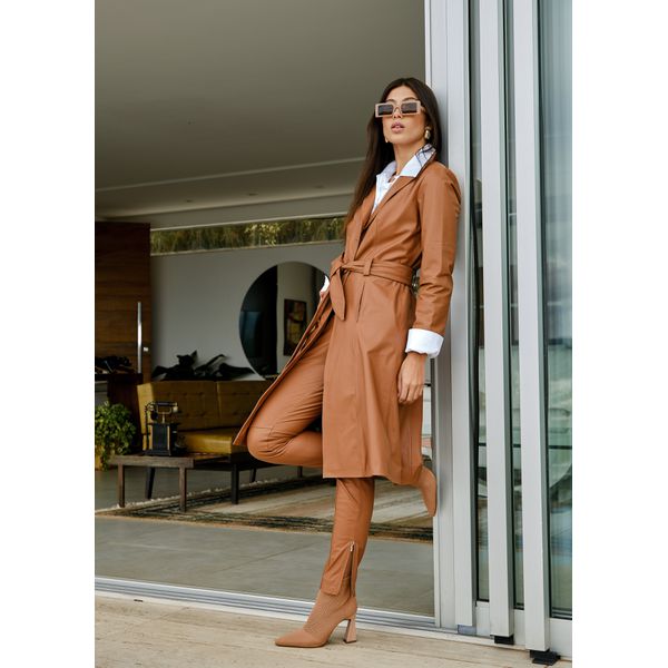 Trench Coat Botão Caramelo Feminino Elite Couro Store