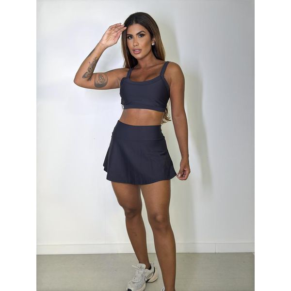 Conjunto Shorts-Saia Ampla Top Paralelo Preto
