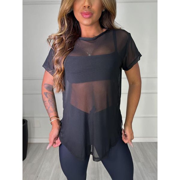 Camiseta Tule Longa Preta