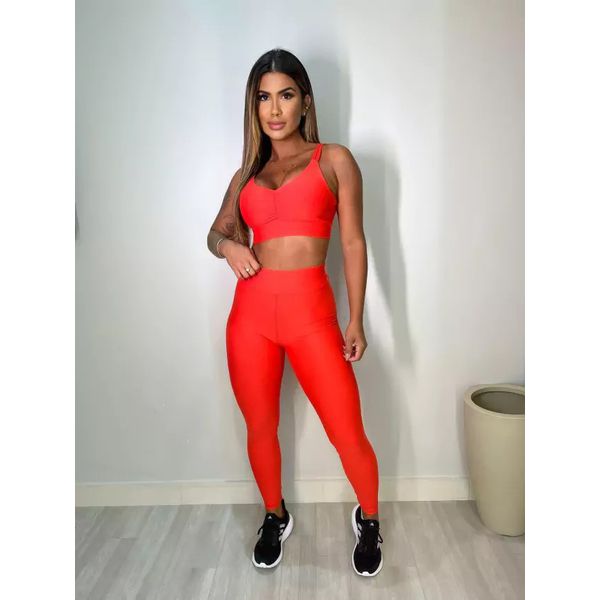Conjunto Calça Top Alça Vermelho Apple