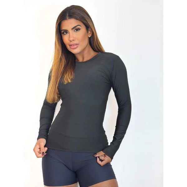 Blusa Poliamida Manga Longa Preta