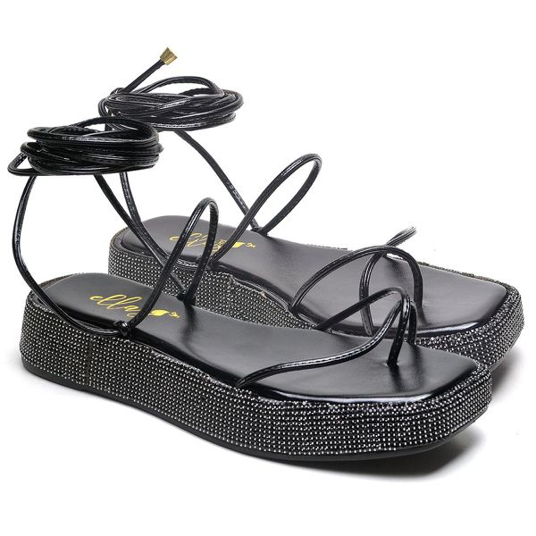 11001 Sandália Flat Strass Napa Preto