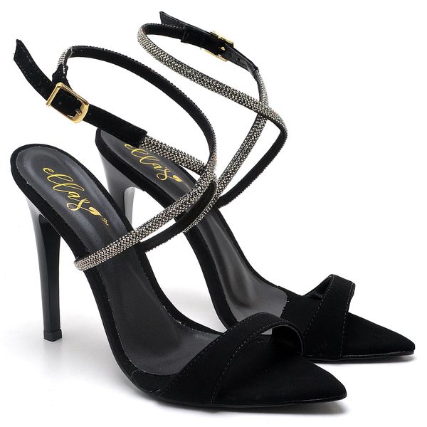7959 Sandália Salto Alto Bico Folha Nobuck Preto