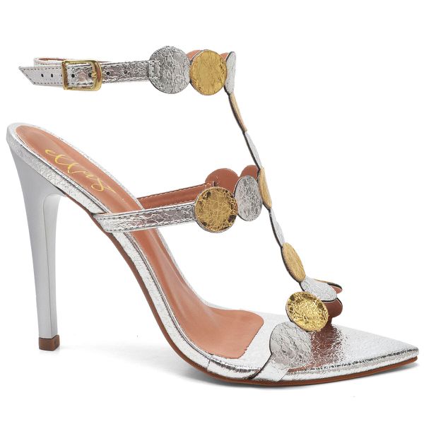 7963 Sandália Salto Bico Folha Metalizado Prata/Ouro ELLA´S