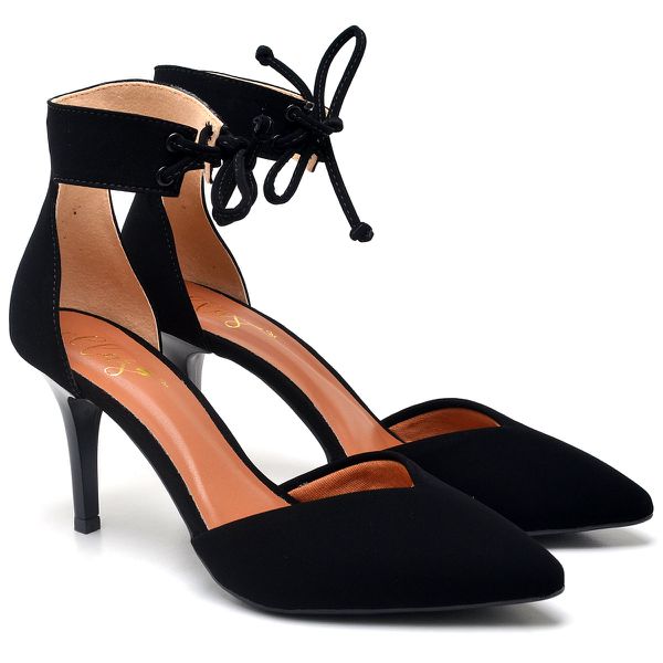 8957 Scarpin Salto Médio Nobuck Preto