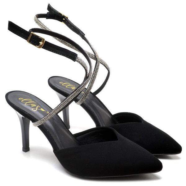 8958 Scarpin Salto Médio Nobuck Preto