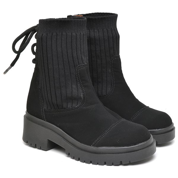 9314 Bota Coturno Cano Médio Nobuck/Knitted Preto