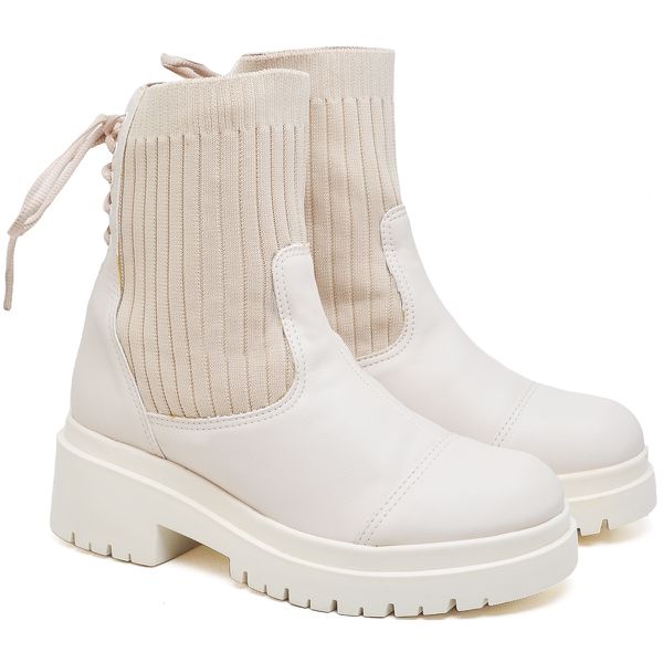 9314 Bota Coturno Cano Médio Napa/Knitted Off White