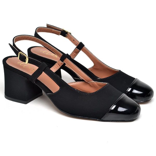5665 Scarpin Slingback Salto Médio Verniz/Nobuck Preto