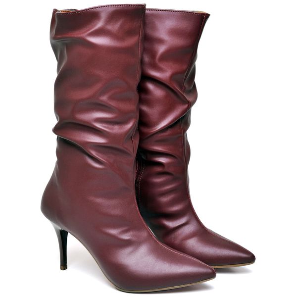 9106 Bota Cano Médio Enrugado Salto Fino Médio Napa Marsala