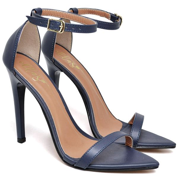 7910 Sandália Salto Alto Bico Folha Napa Navy